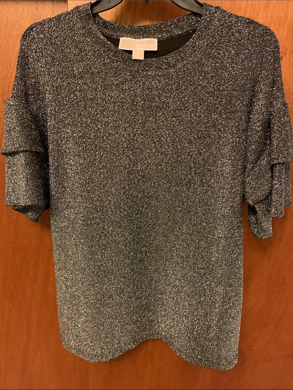 MICHAEL Michael Kors Silver Metallic Ruffle Sleeve Top